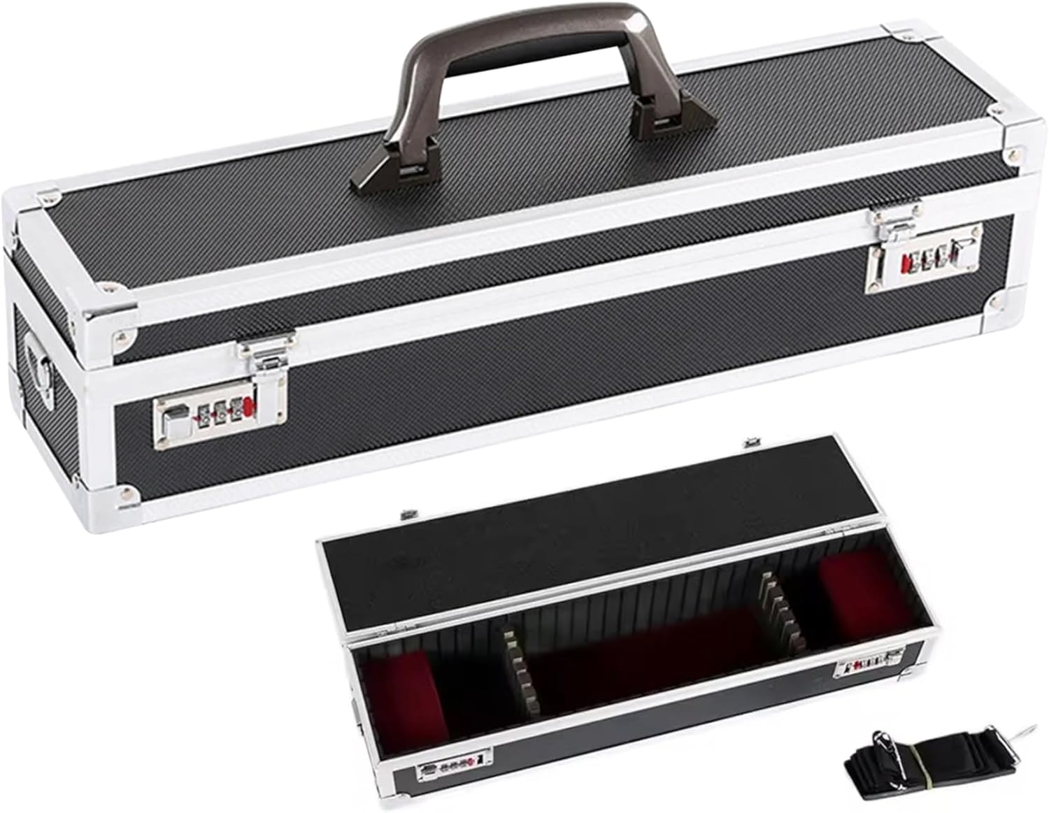 19.7" Aluminum Knife Storage Case, 19.7x4.7x4.7 inch Dual Lock Portable Knife Collection Case, Secure Chef Holder with Handle & Strap for Kitchen & Travel