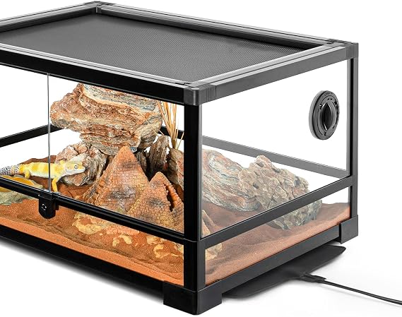 Reptile Tank 20 Gallon, 360Full Vision Glass Reptile Terrarium 24 x 18 x 12, 24 in Wide Front Opening Reptile Tank for Desert and Tropical Reptiles Gecko Bearded Dragon Snake Hermit Crab
