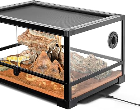 Reptile Tank 20 Gallon, 360Full Vision Glass Reptile Terrarium 24 x 18 x 12, 24 in Wide Front Opening Reptile Tank for Desert and Tropical Reptiles Gecko Bearded Dragon Snake Hermit Crab