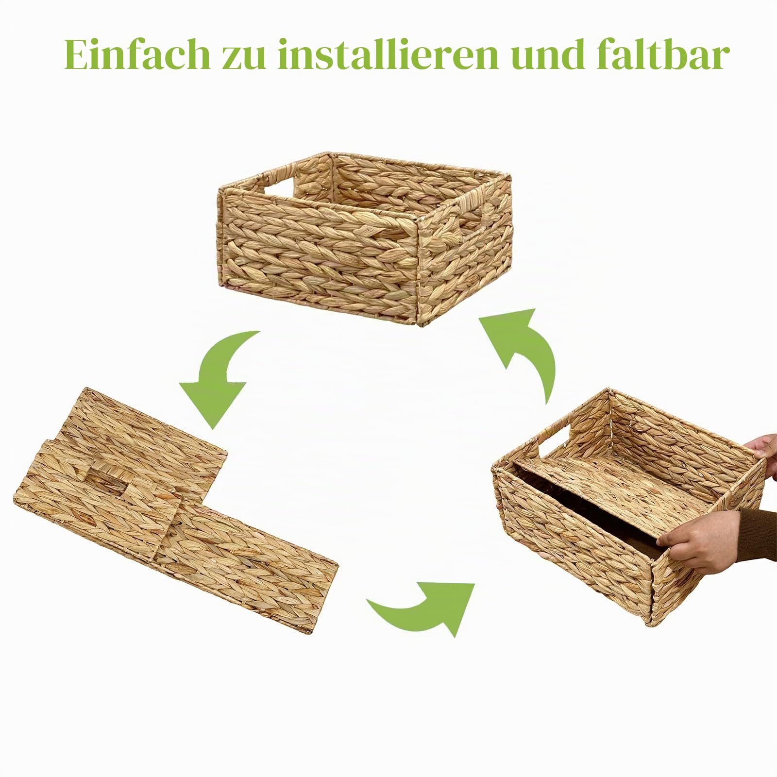 4Stück kallax einsatz Wasserhyazinthe körbe aufbewahrung für Regale, faltbar kallax boxen, geflochten Aufbewahrungskorb Wäschekorb für Regale gewebte Behälter für Badezimmer (30cmx34cmx15cm)