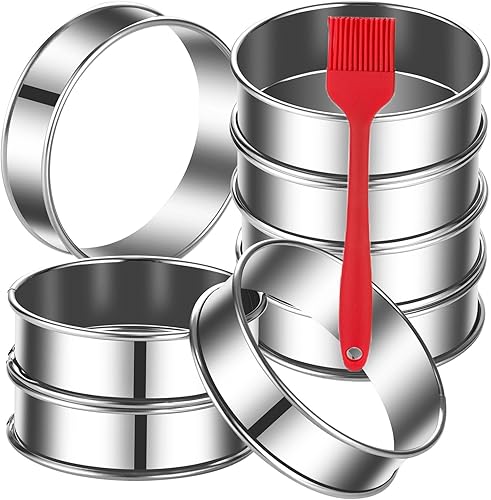 Paquete de 8 anillos ingleses para magdalenas de 4 pulgadas, anillos de acero inoxidable de doble enrollado, anillos redondos de metal para hornear