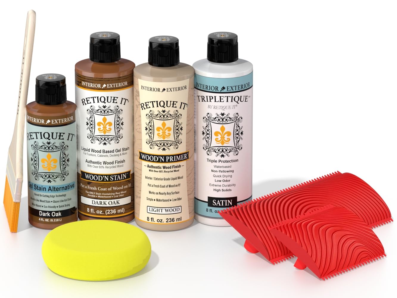 Retique It Wood Finish Tabletop Kit – GO Beyond Faux Wood with Paintable Liquid Wood Based Primer and Gel Stain - Graining Tools Included (Tabletop Kit, Dark Oak)