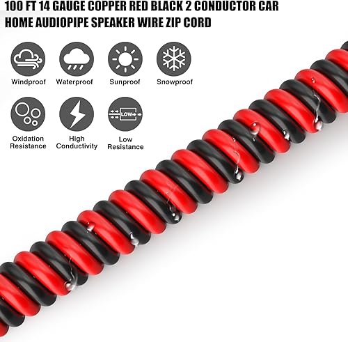 Miniatura 3 de OTOMO Rollo de alambre de cobre enlazado de cobre rojo y negro de calibre 100 pies, cable de extensión de conexión de 14 AWG 12V24V DC Cable