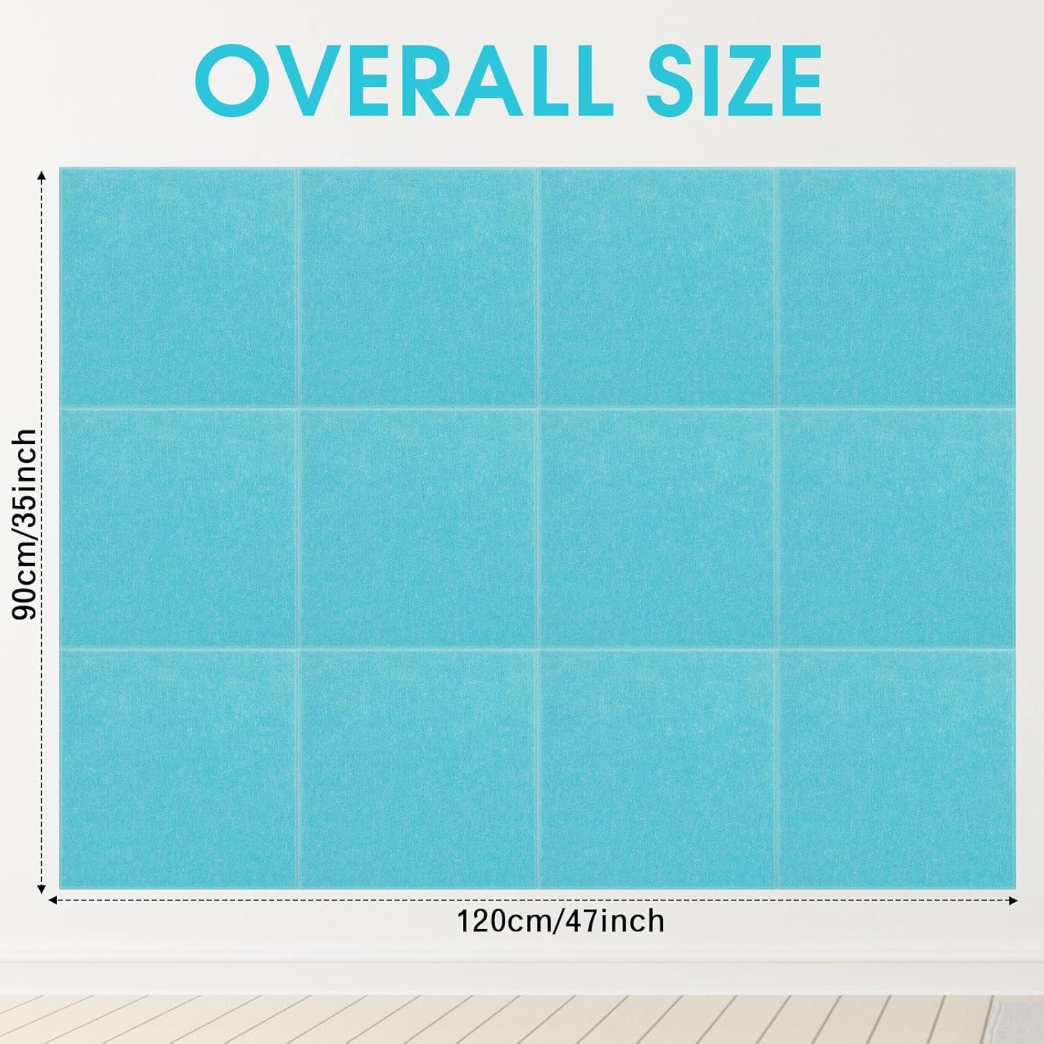 Honoson 12 Pack 47"x35" Large Cork Boards Tiles Alternative Felt Wall Tiles Bulletin Board with Safe Adhesive Cork Board Squares for Walls Organize Home Office Classroom Pin Photo Panels(Blue)
