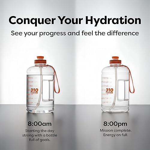 Miniatura 7 de 310 Nutrition Mega Hydration Bottle de 64 onzas, botella de agua grande sin BPA con marcadores de tiempo, boca ancha y asa de transporte para