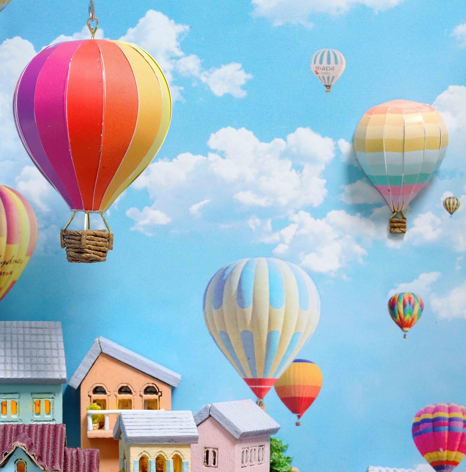 Zestaw do samodzielnego wykonania, miniaturowe drewniane puzzle 3D, dekoracja do regału, mini balon na gorące powietrze, zestaw do budowania domku dla lalek, kreatywne rzemiosło ze światłami