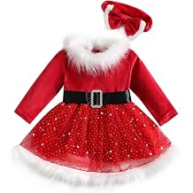Baby Girl Christmas Princess Dress Sequin Mesh Long Sleeves Dress with Belt and Headband for Christmas Party