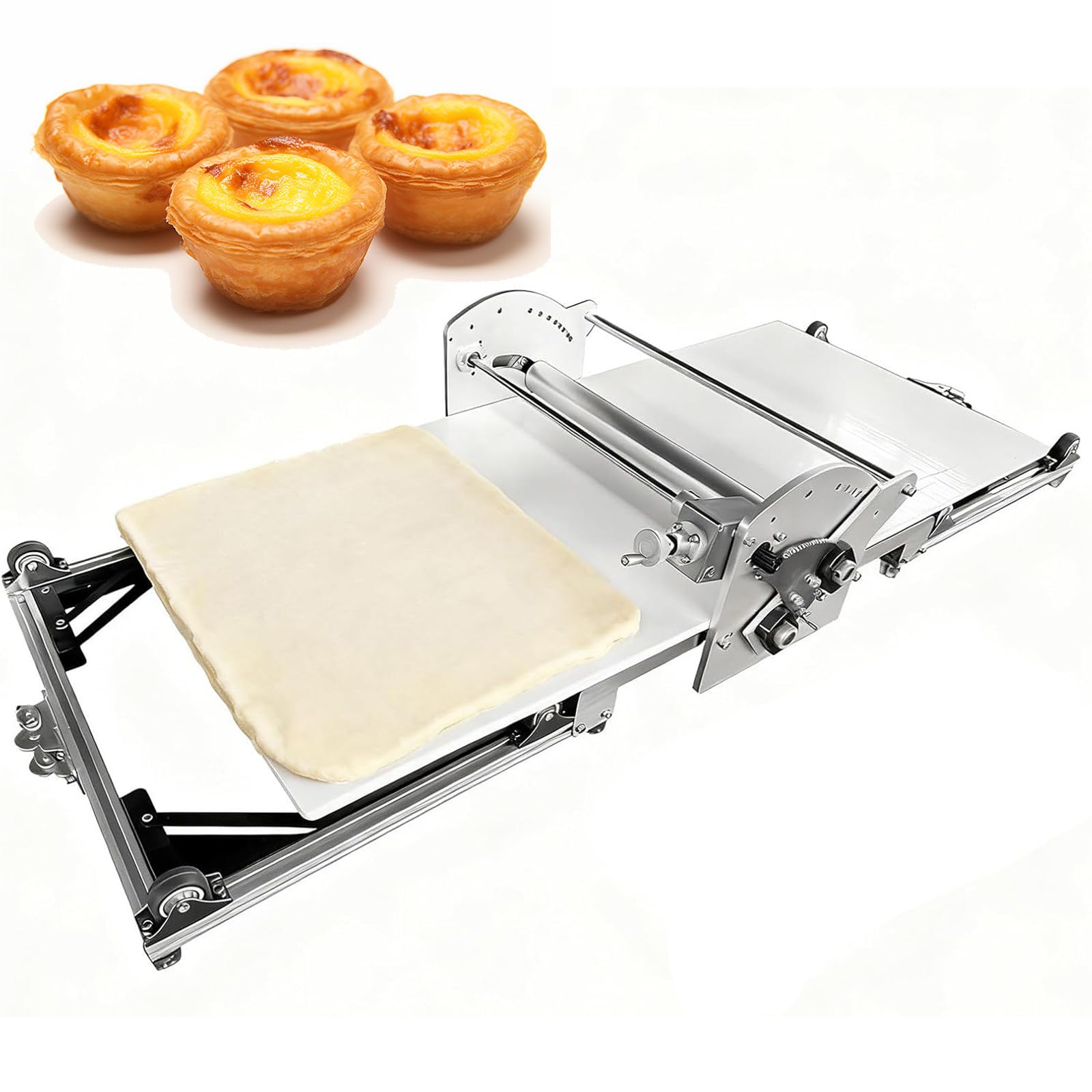 Laminadora de Masa eléctrica de Acero Inoxidable, laminadora de Masa para Croissants, máquina automática Plegable para amasar, Grosor Ajustable de 0,08" a 1,18", para Masa de Pizza casera