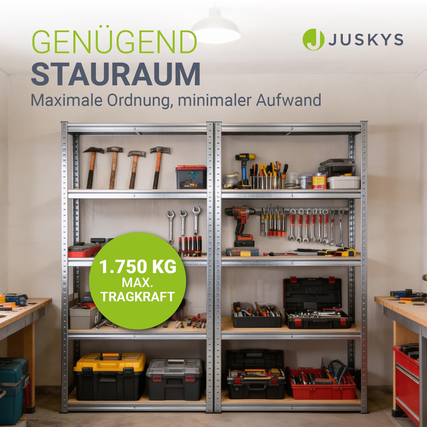 Juskys 2er-Set Lagerregal Basic 2X 180x90x40cm (HxBxT) | 1750 kg | 10 Böden | Schwerlastregal Steckregal Metall Kellerregal Regalsystem Regal verzinkt