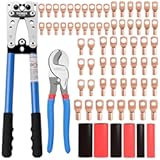 Battery Cable Lug Crimping Tool for AWG 10-1&sol;0 Electrical Lug&comma; with Cable Cutter 64pcs Ring Terminals and 70pcs Heat Shrink Tubing