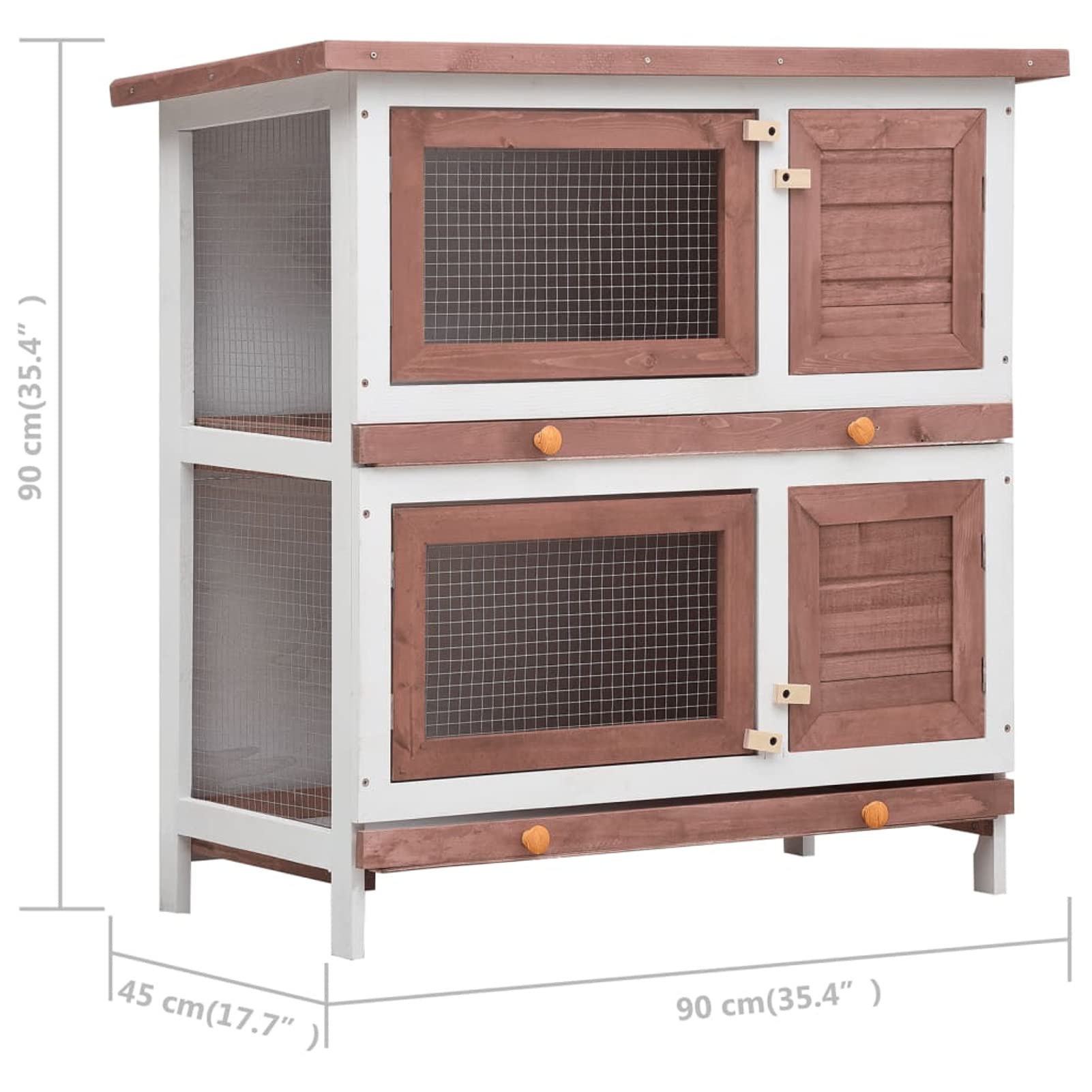 Homgoday Conejera para exteriores de 4 puertas de madera marrón, conejera y corral para conejos, conejera de indias, conejera de madera al aire libre, casa de animales pequeños, jaula para mascotas,