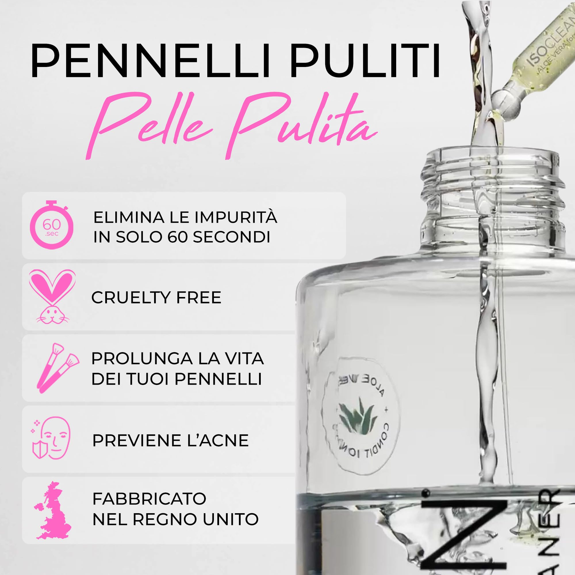 ISOCLEAN Detergente per pennelli da trucco con spray top, soluzione liquida per pennelli da trucco e strumenti per il trucco, formula senza risciacquo, si asciuga in 60 secondi, vegano, cruelty-free,