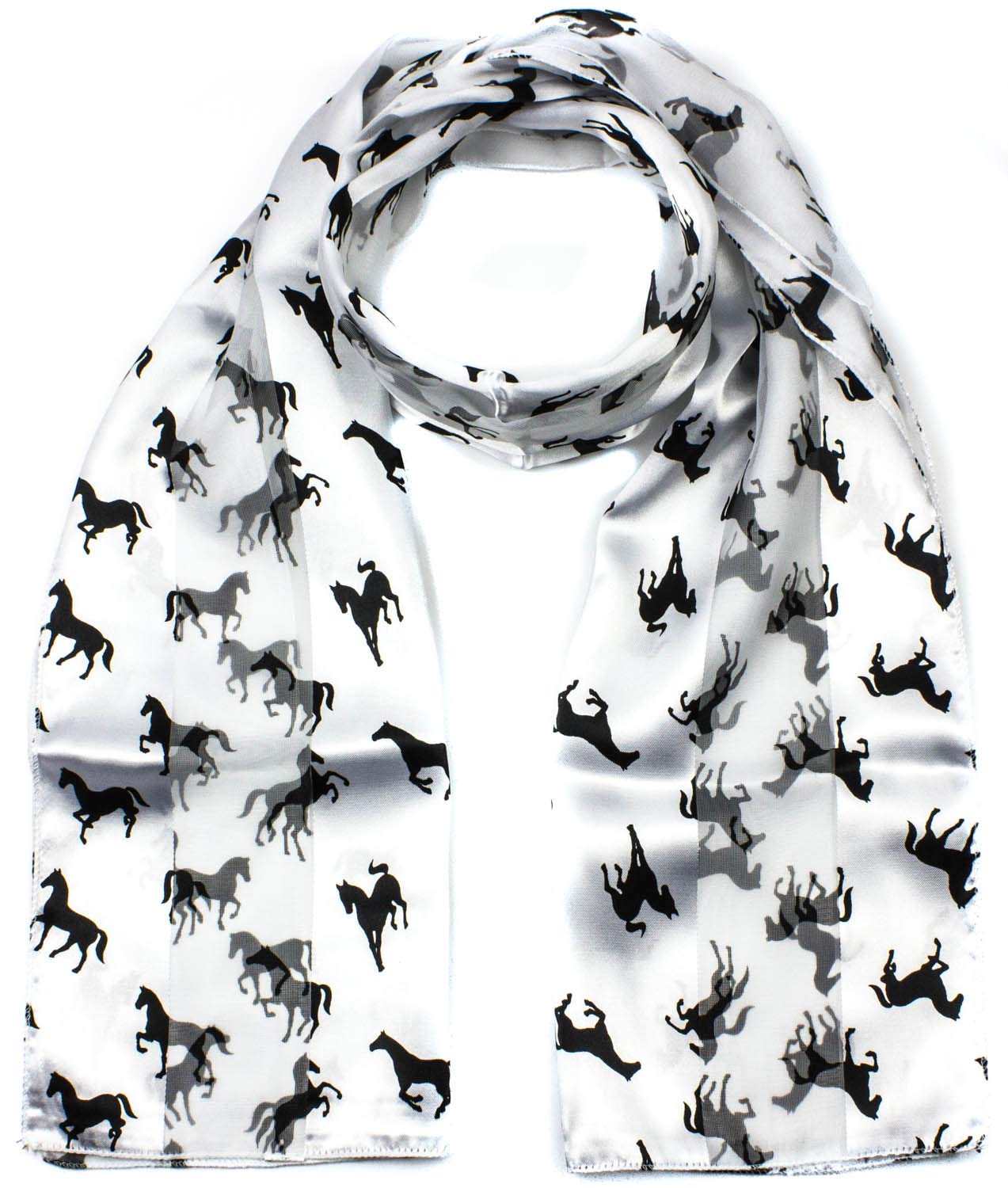 Mytoptrendz Women's White-Black Mytoptrendz® Friesian Horse Print Scarf Fashion Neck Scarves (White With Black Horse)