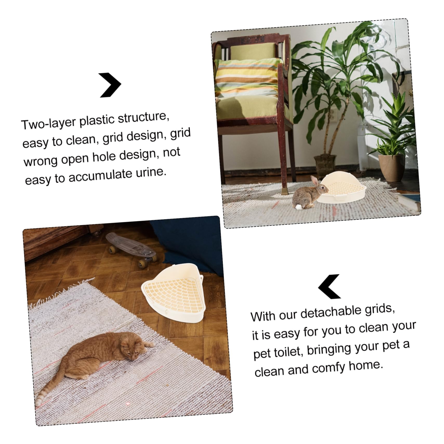 BESPORTBLE 3pezzi Toilette per Conigli e Piccoli Animali Vasino per Addestramento Lettiera Antiscivolo Design per Coniglietti Criceti e Cavia Oatmeal