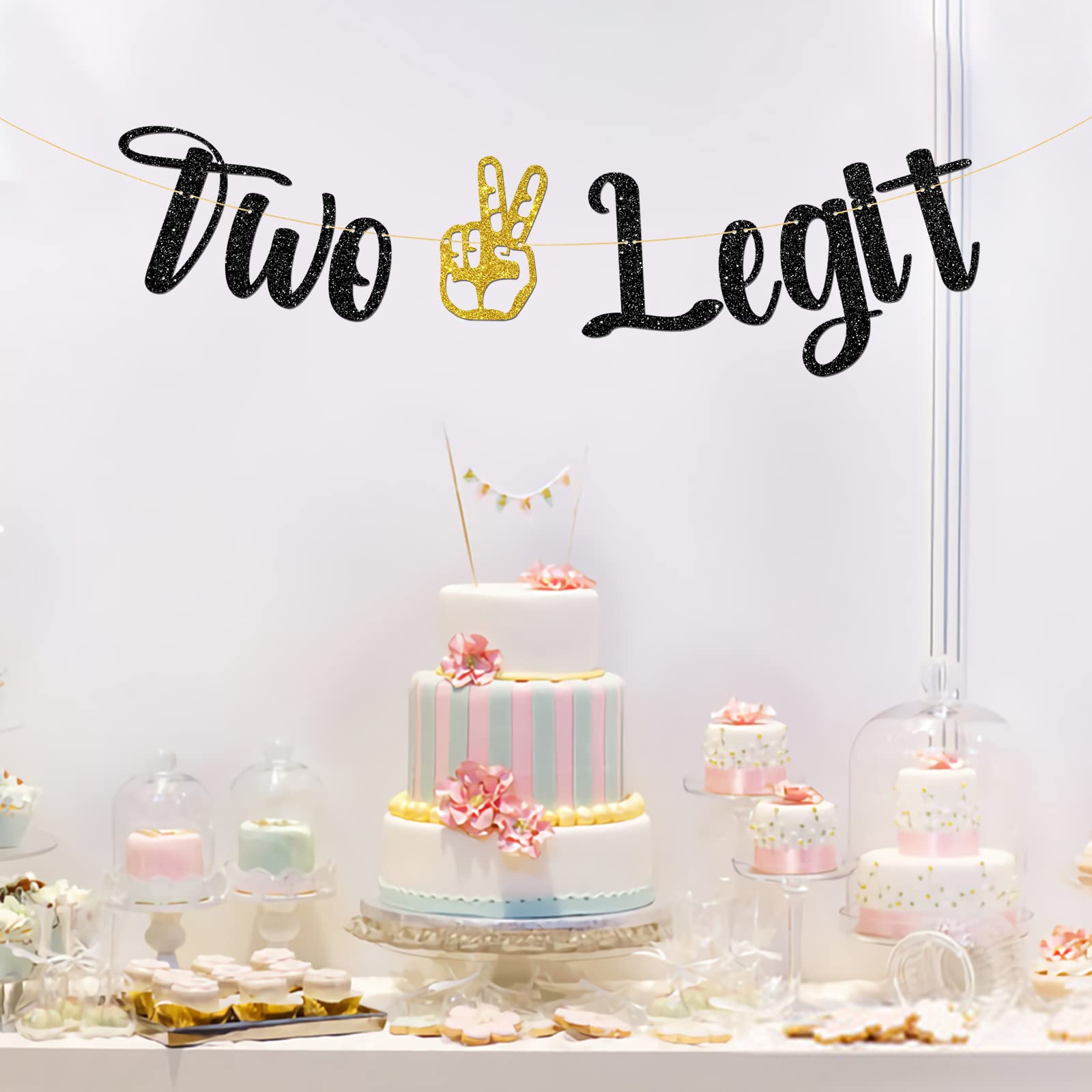Two Legit Birthday Banner – 2nd Birthday Party Decor With Black Glitter