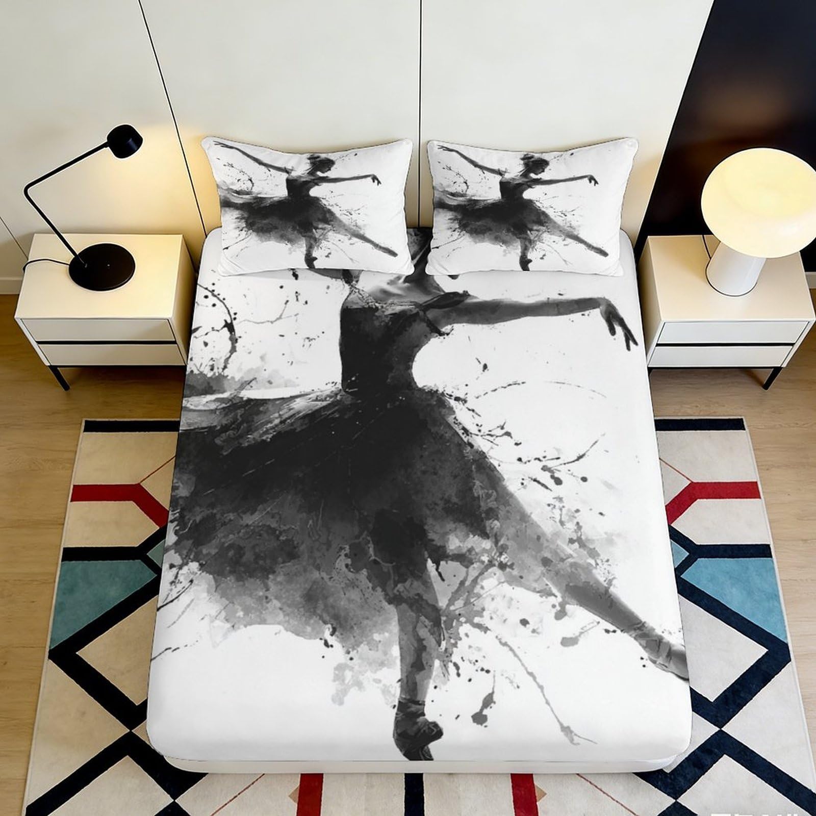 Pnayamiorkfel Style-1 3D Printed Black Ballet Art Fitted Sheet Microfiber Soft Bedroom Decor Splash Ink Mattress Cover For Home Dorm 90X200x25cm