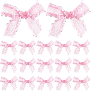 15pcs Mini Pink Ribbon Bows, Small Lace Bow, Cute Soft Bowknot Sewing Accessories for Flowers Bakery Wrapping Christmas Wedding Birthday Party Decoration