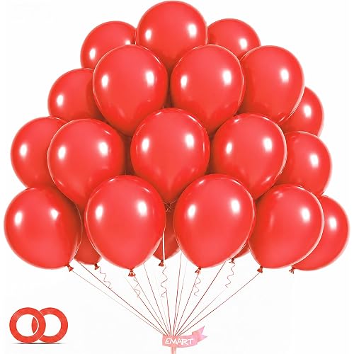 EMART Red Balloons 12 Inch 100pcs, Latex Balloons for Party(with Ribbon) | Suit Helium Quaility, for Birthday Party, Baby Shower, Wedding, Graduation, Halloween Christmas Decorations