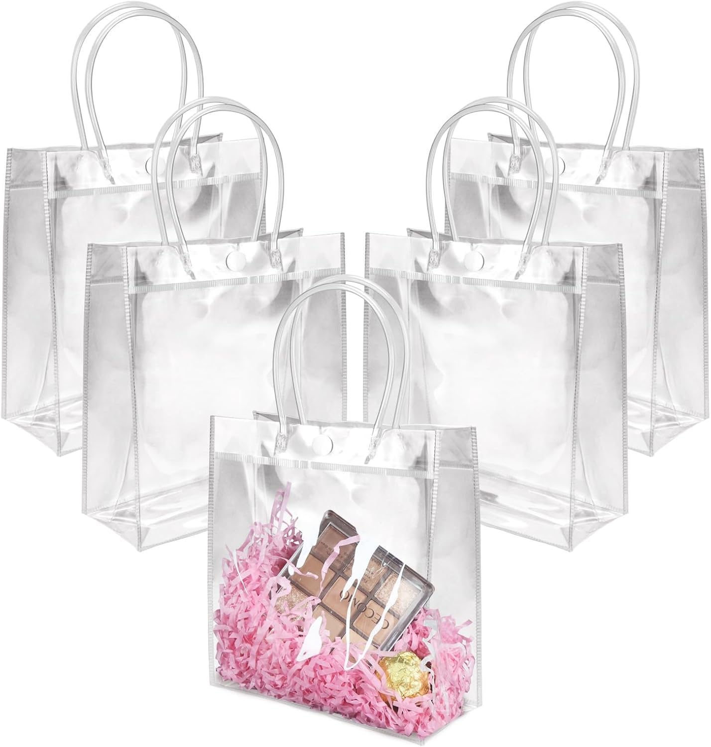 BadenBach 18 PCS Small Clear Gift Bags with Handles, 5.9 x 6.3 x 2.8 Inch Clear Plastic Party Favor Bag Transparent Goodie Tote Bag Gift Wrap Bags Bulk for Wedding Baby Shower Birthday Mother’s Day