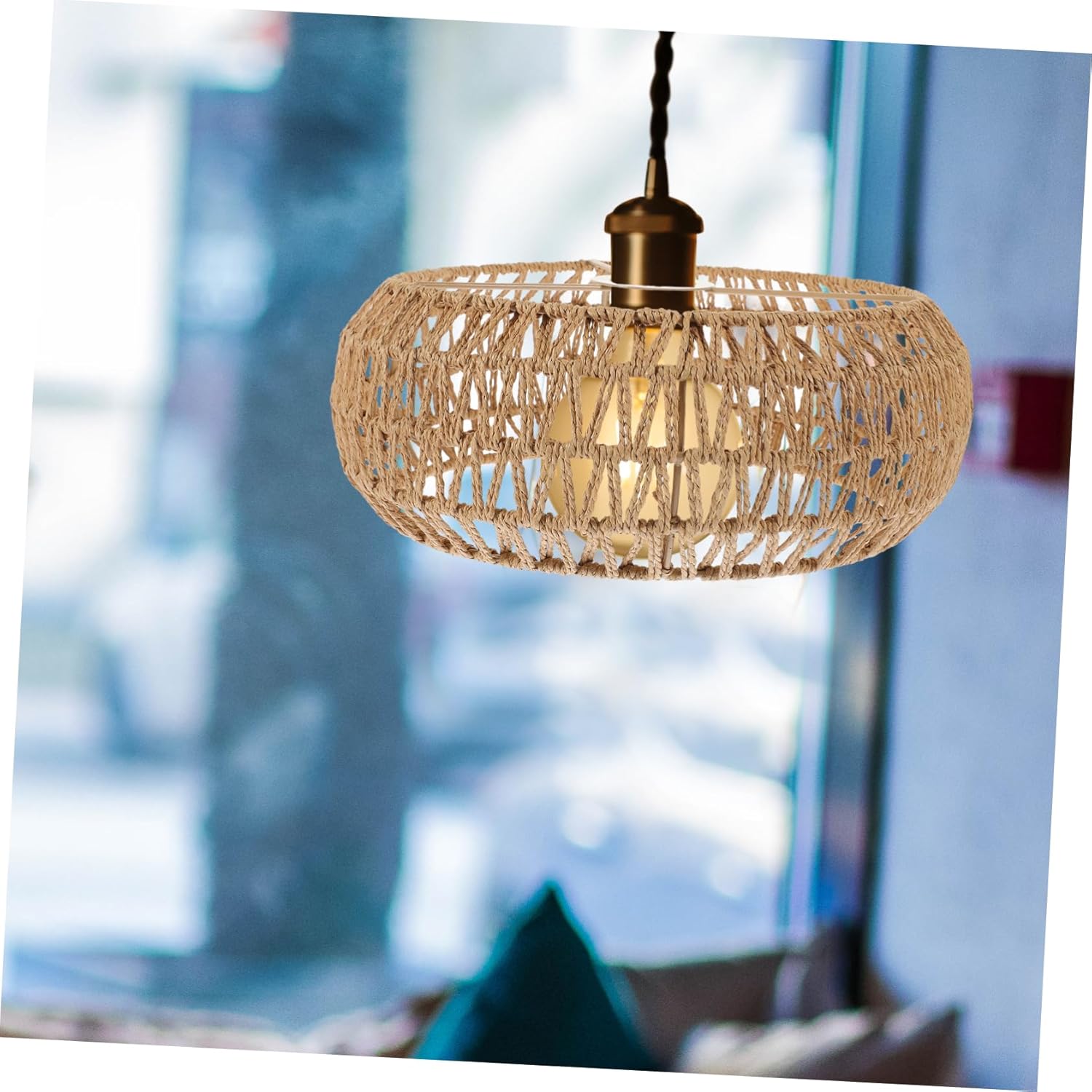 Garneck Hemp Rope Woven Lampshade Rustic Ceiling Light Shade for Pendant and Ceiling Lamps Versatile Decorative Cover Gentle Texture for Home and Decor