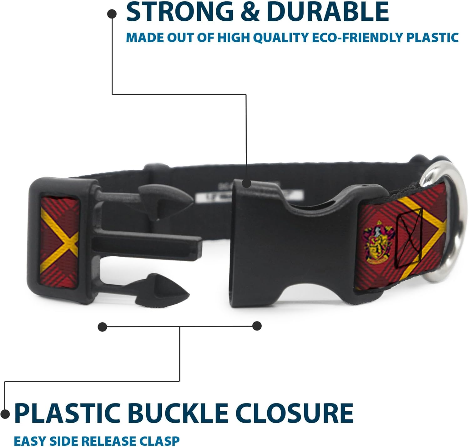 Buckle-Down Dog Collar Plastic Clip Harry Potter Gryffindor Crest Plaid Reds Gold 13 to 17 Inches 1.5 Inch Wide