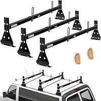 Rack universal ajustável de teto para caminhão, prateleiras de carga para van, 3 barras de revestimento fosco ajustável com rolhas de escada, 453 kg em estado estático, 362 kg em estado de movimento