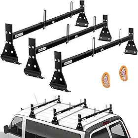 Rack universal ajustável de teto para caminhão, prateleiras de carga para van, 3 barras de revestimento fosco ajustável com rolhas de escada, 453 kg em estado estático, 362 kg em estado de movimento