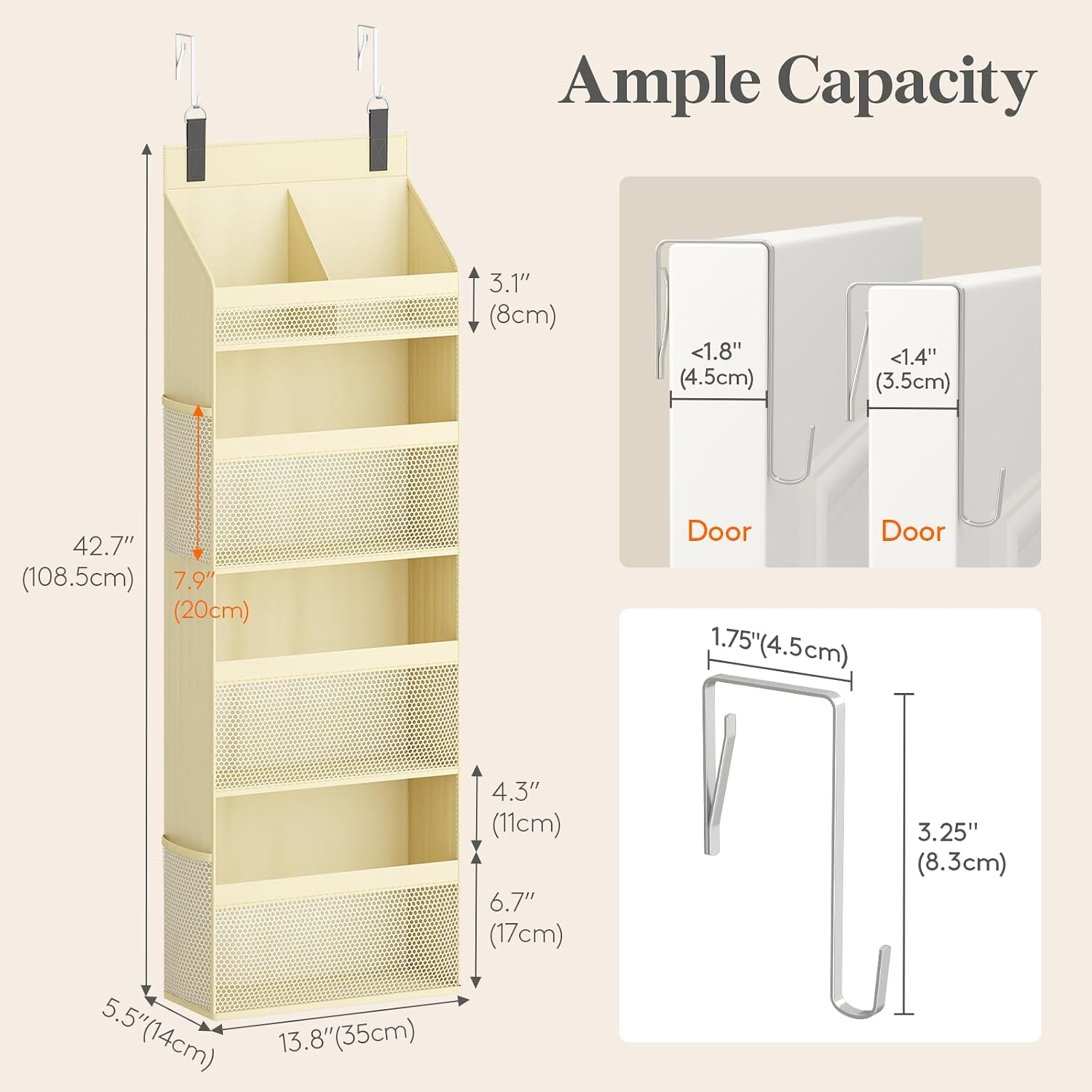 Lifewit 4 Tier Over the Door Organizer, Diaper Hanging Storage, Beige image 3