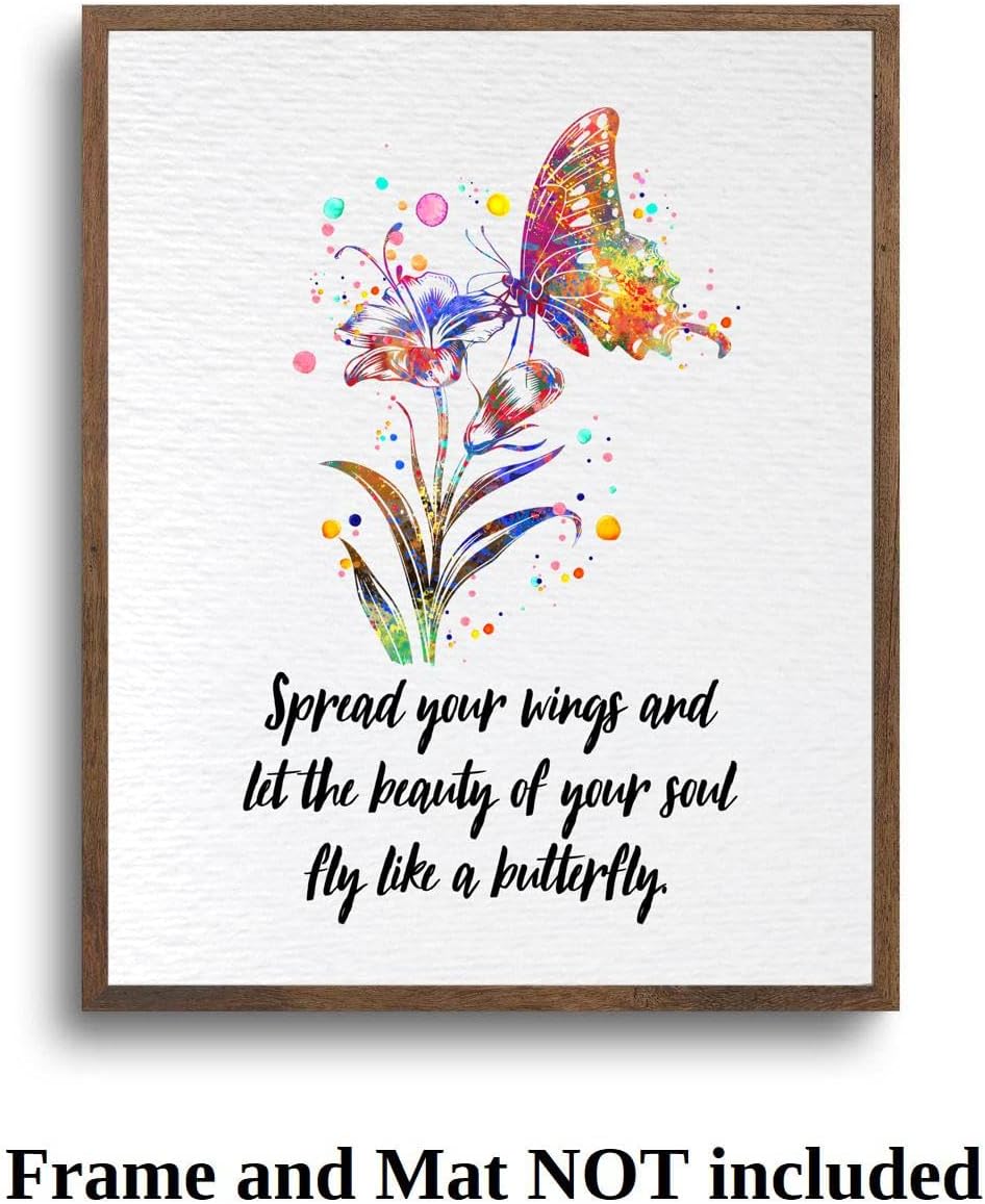 Dignovel Studios 11X14 Unframed Flowers and Butterfly Watercolor Art Print Poster Nature Love Spread Your Beauty Inspirational Quote Wall Hanging Decor DN891