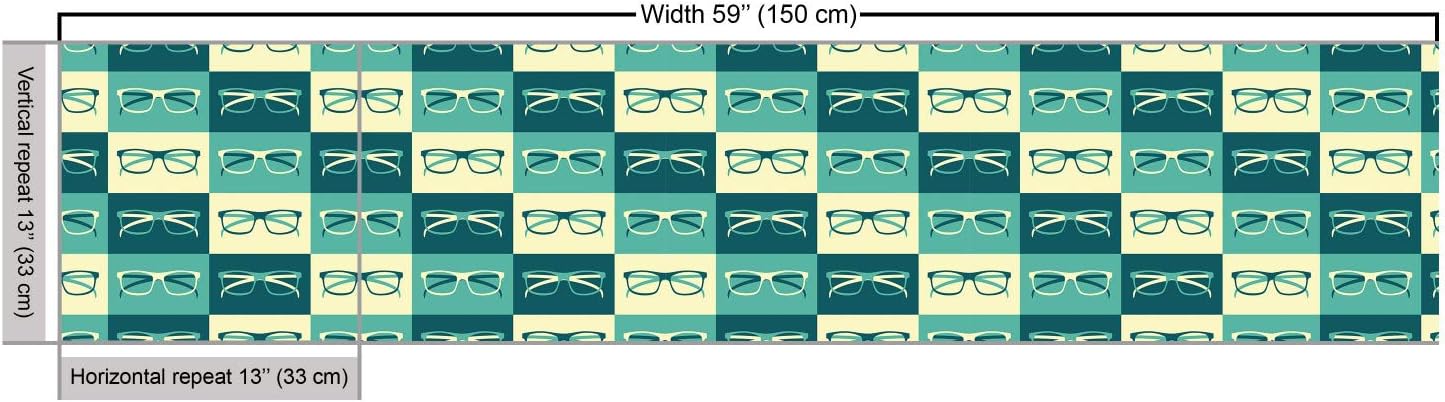 Ambesonne Indie Fabric by The Yard, Pattern with Eyeglasses in Vintage Style Hipster Cool Design Modern, Decorative Fabric for Upholstery and Home Accents, 2 Yards, Blue Petrol