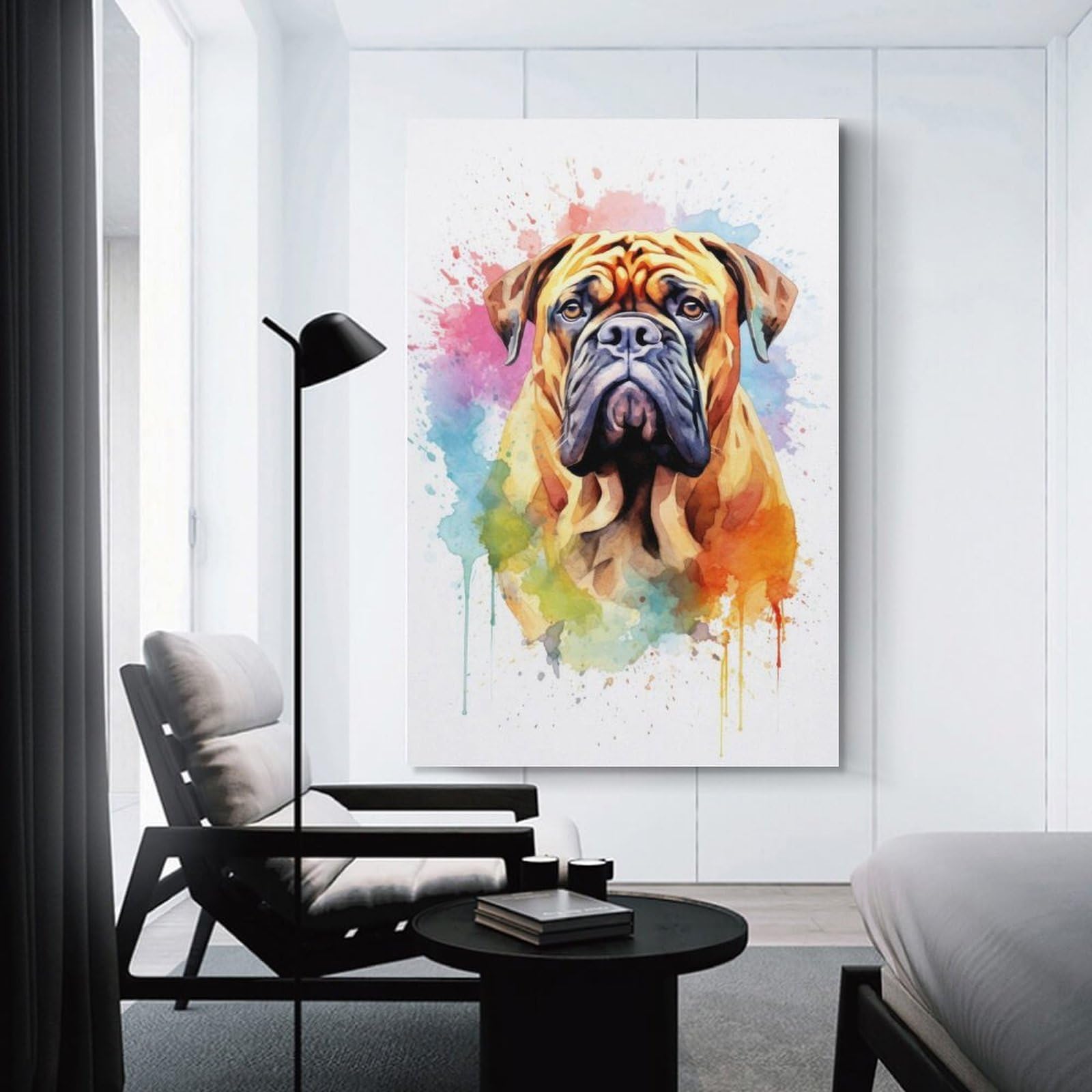 Junmoney Watercolor Dog Wall Art Print Canvas Wall Art 24x36inch(60x90cm), for Study, Office Or Focused Interiors, Home Office Artwork with Decorative Appeal
