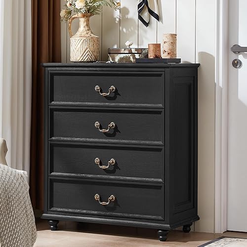 Miniatura 44 de Cómoda de 5 cajones estilo granja para dormitorio, cofres de cajones rústicos de 45" de alto con 4 patas de madera maciza, cómodas de almacenamiento