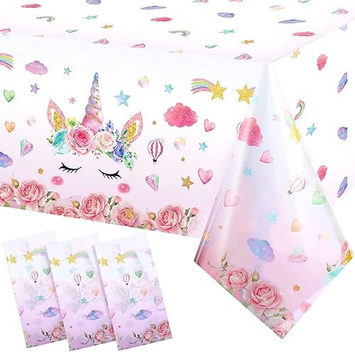Mantel de unicornio de 3 piezas con temática de unicornio, mantel desechable de plástico mágico de unicornio para cumpleaños, baby shower,