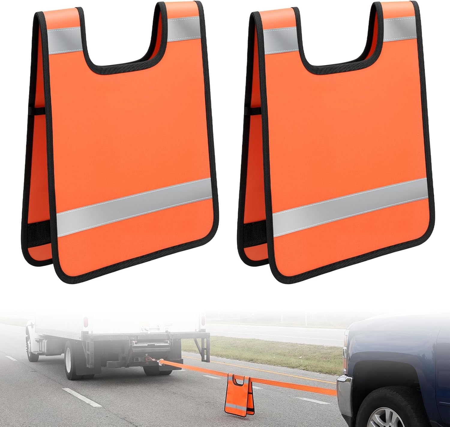 Tegeme 2 Pack Winch Damper Heavy Duty Vinyl Construction Winch Cable Damper Car Off-road Safety Cable Recovery Rope Dampener Blanket with Reflective Strips