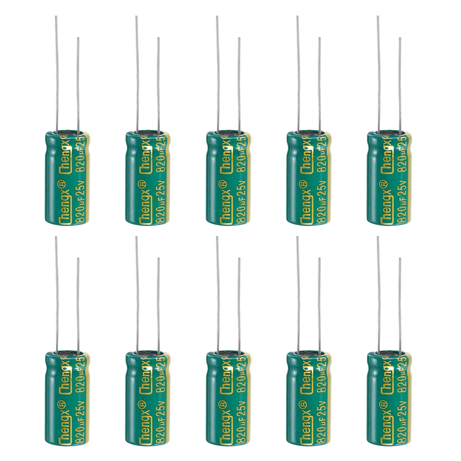 25V 820uF Electrolytic Capacitors, 10Pcs 10x20mm Aluminum High Frequency Electrolytic Capacitors for TV, LCD Monitor, Refrigerator, Circuit Boards, Green