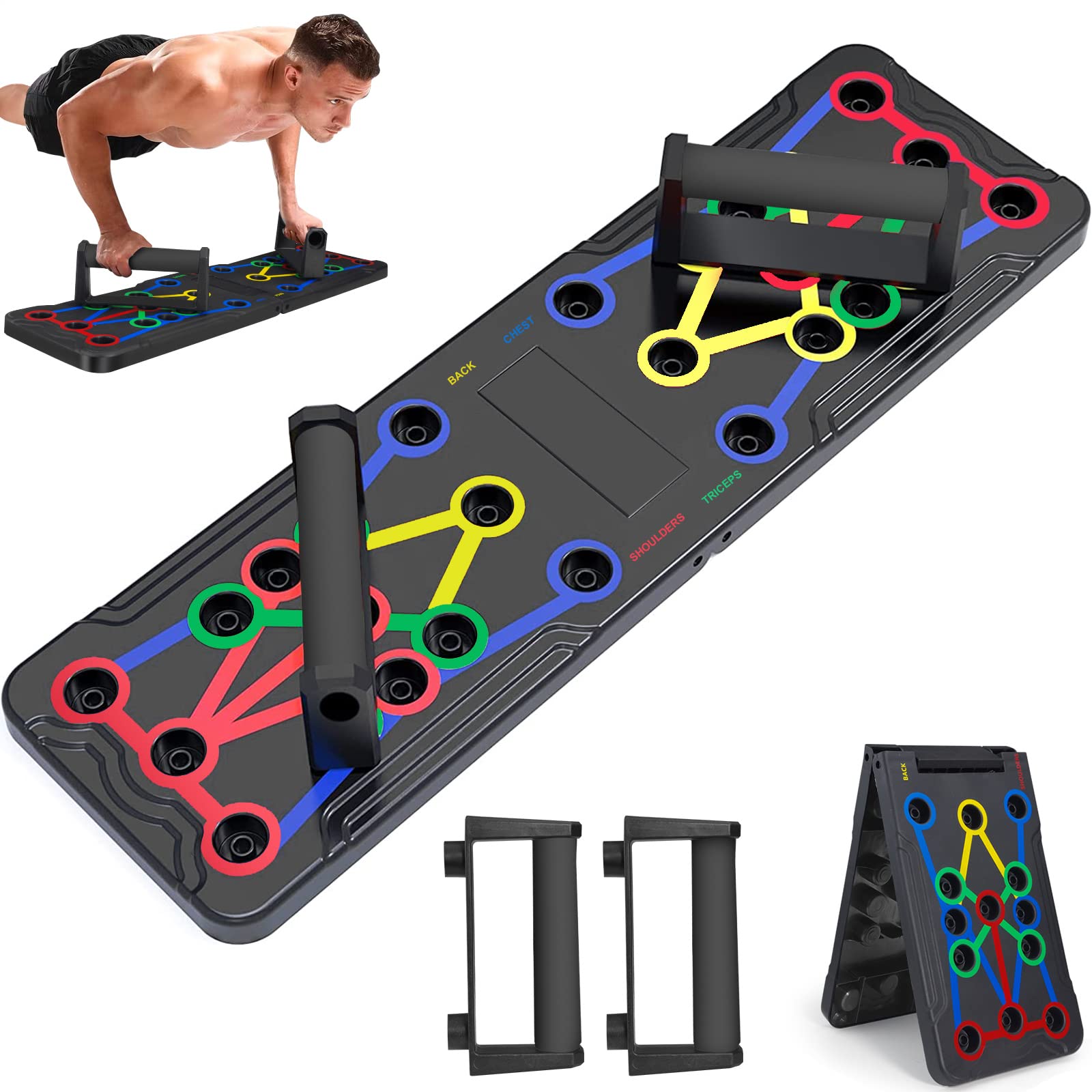 Berleng Push Up Board, Foldable Pushup Fitness Stand for Portable Strength Training. Rugged, Stable Equipment for Home Gym Workout for Men & Women, Gift for Boyfriend