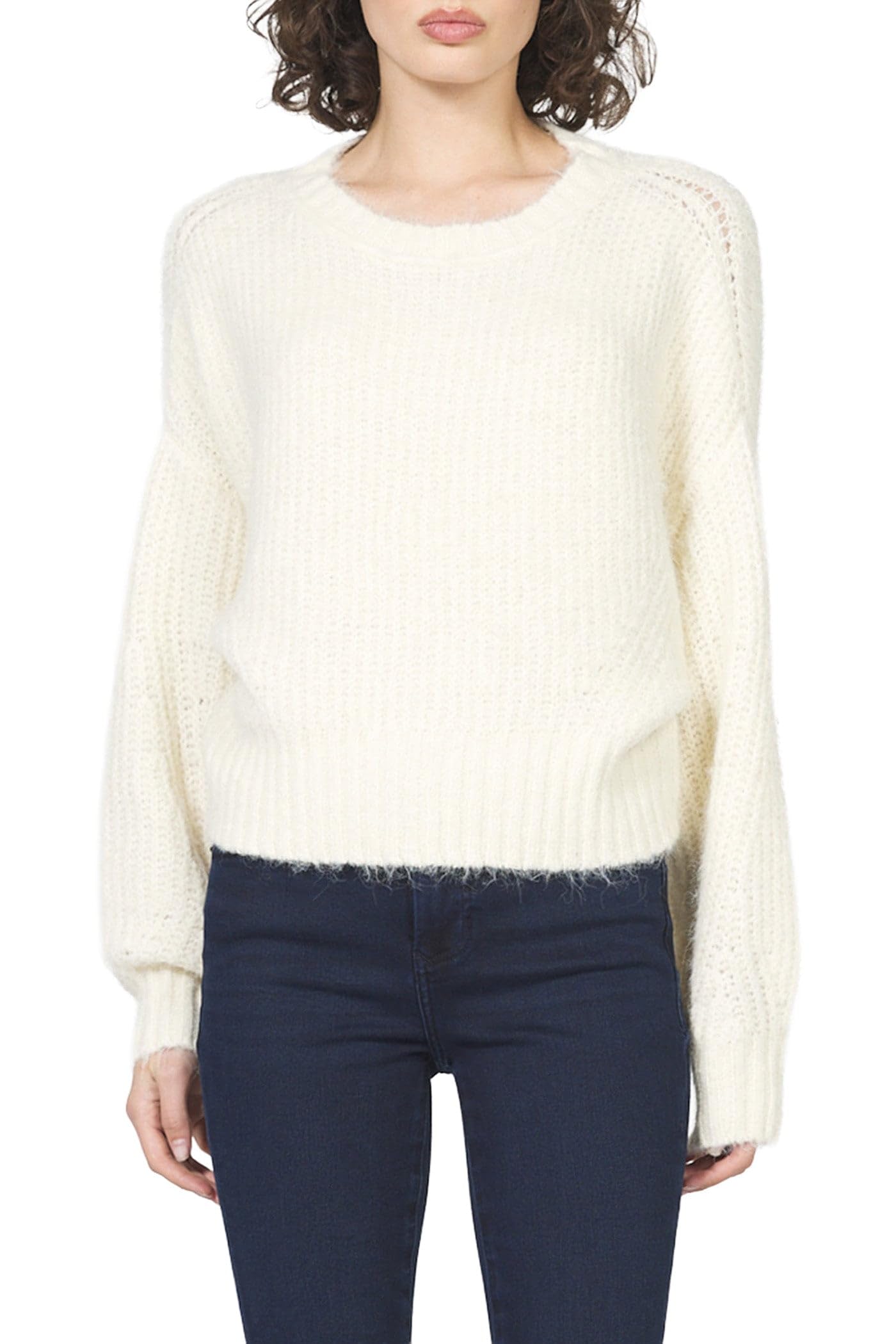 DEAR JOHN Mylah Crew Neck Sweater Womens Relaxed Fit Brushed Knit Long Sleeve Pullover