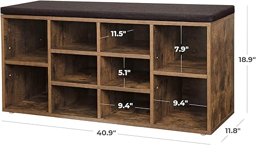 Miniatura 21 de VASAGLE - ULHS15BX Banco para guardar zapatos, con cojín y 15 compartimentos, mueble para almacenar calzado que soporta hasta 440 libras, para el
