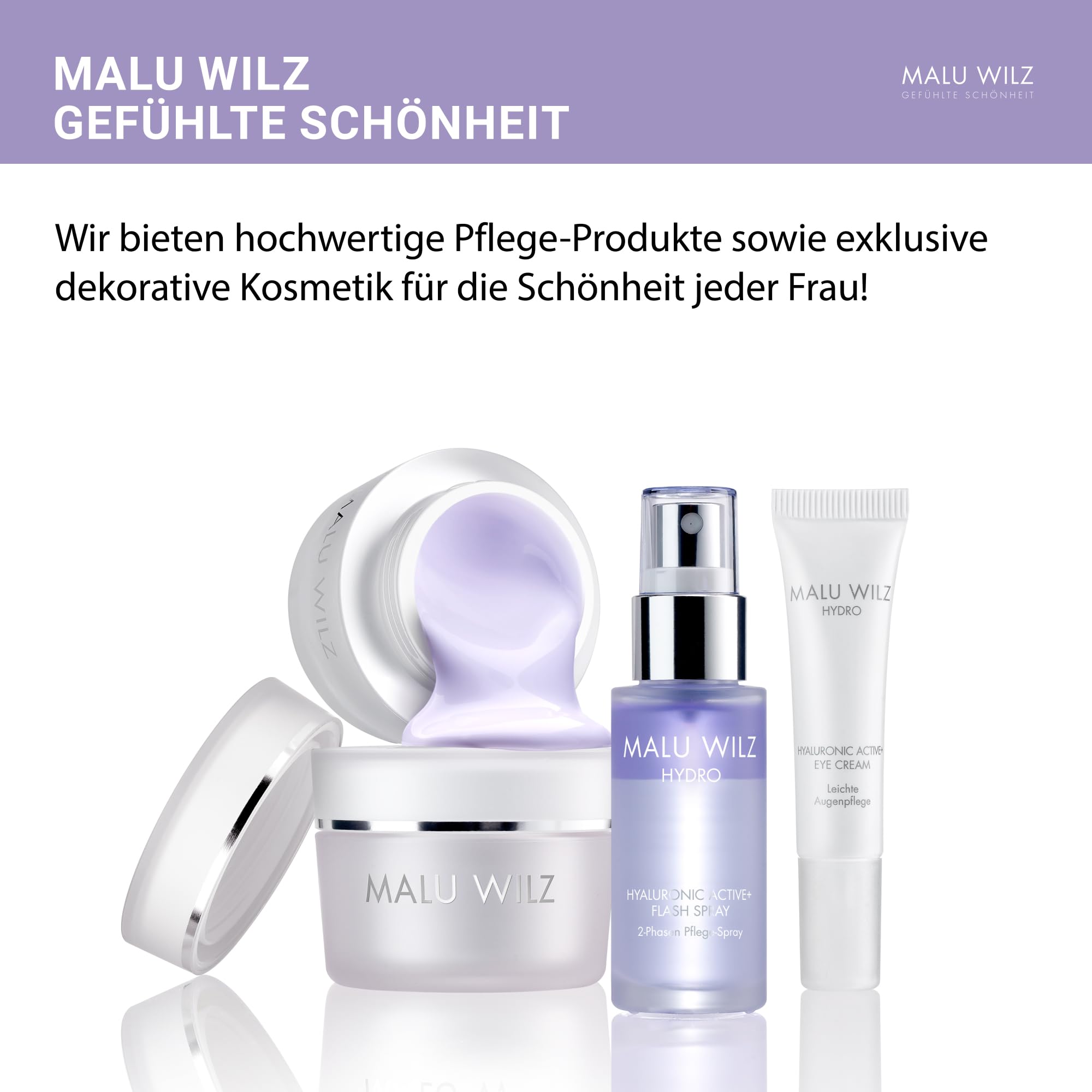 Malu Wilz Bundle Hyaluronic Active + Cream Soft 50ml + Eye Cream 15ml I Erfrischende Skincare Gesichtspflege-Creme & Augenpflege-Serum mit Hyaluron