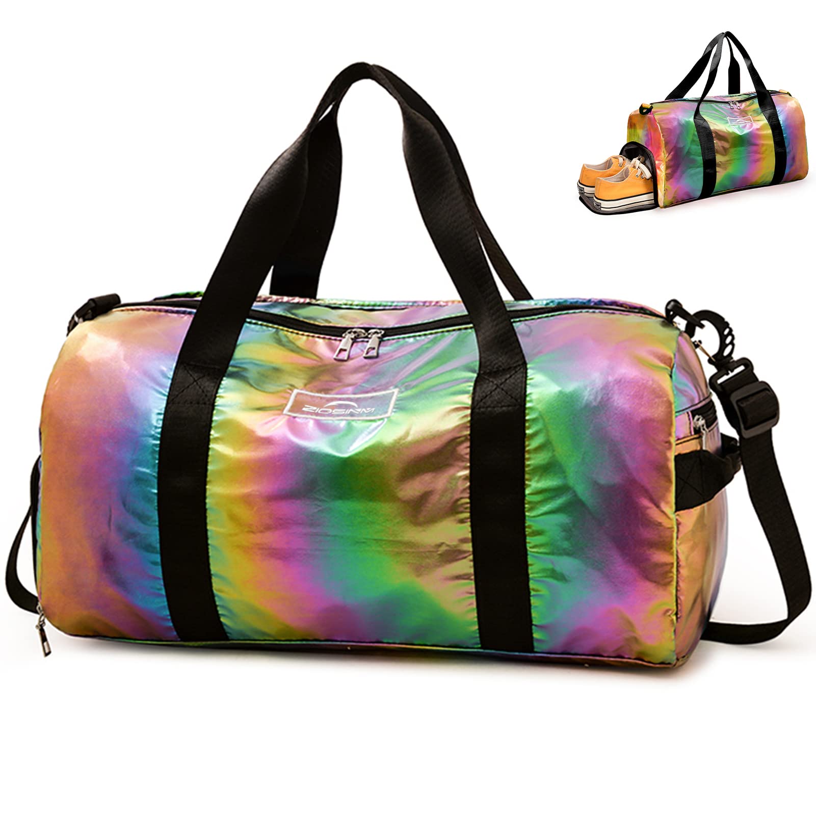 Small Gym Bag for Women with Shoes Compartment and Wet Pocket, Duffle Bag for Travel, Gifts for Daughter (Rainbow)