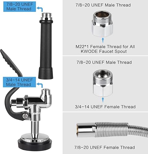 Miniatura 5 de Manguera de preenjuague con válvula de pulverización, manguera rociadora de platos de acero inoxidable flexible de 45 pulgadas con conjunto de