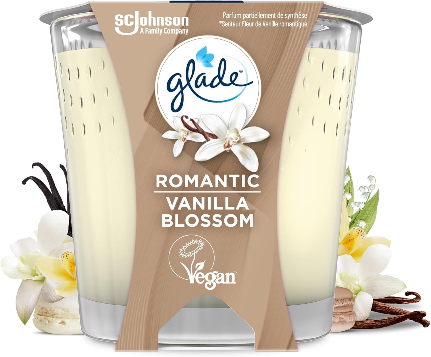 Glade Bougie Vegan Parfum Infusé Huiles Essentielles Romantic Vanilla