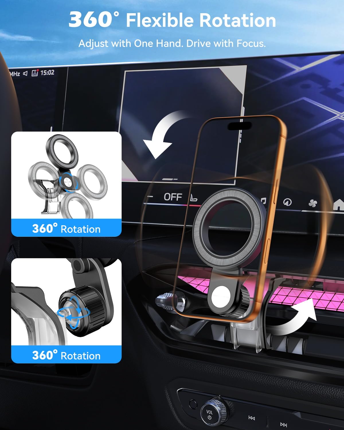 CloudValley Supporto per telefono da auto per BMW Serie 3 G20 2020-2025, X3 G01 2022, BMW X5/X5 PHEV G05 2019-2025 e BMW Serie 4 2021-2025 con rotazione a 360° e potente magnete N55
