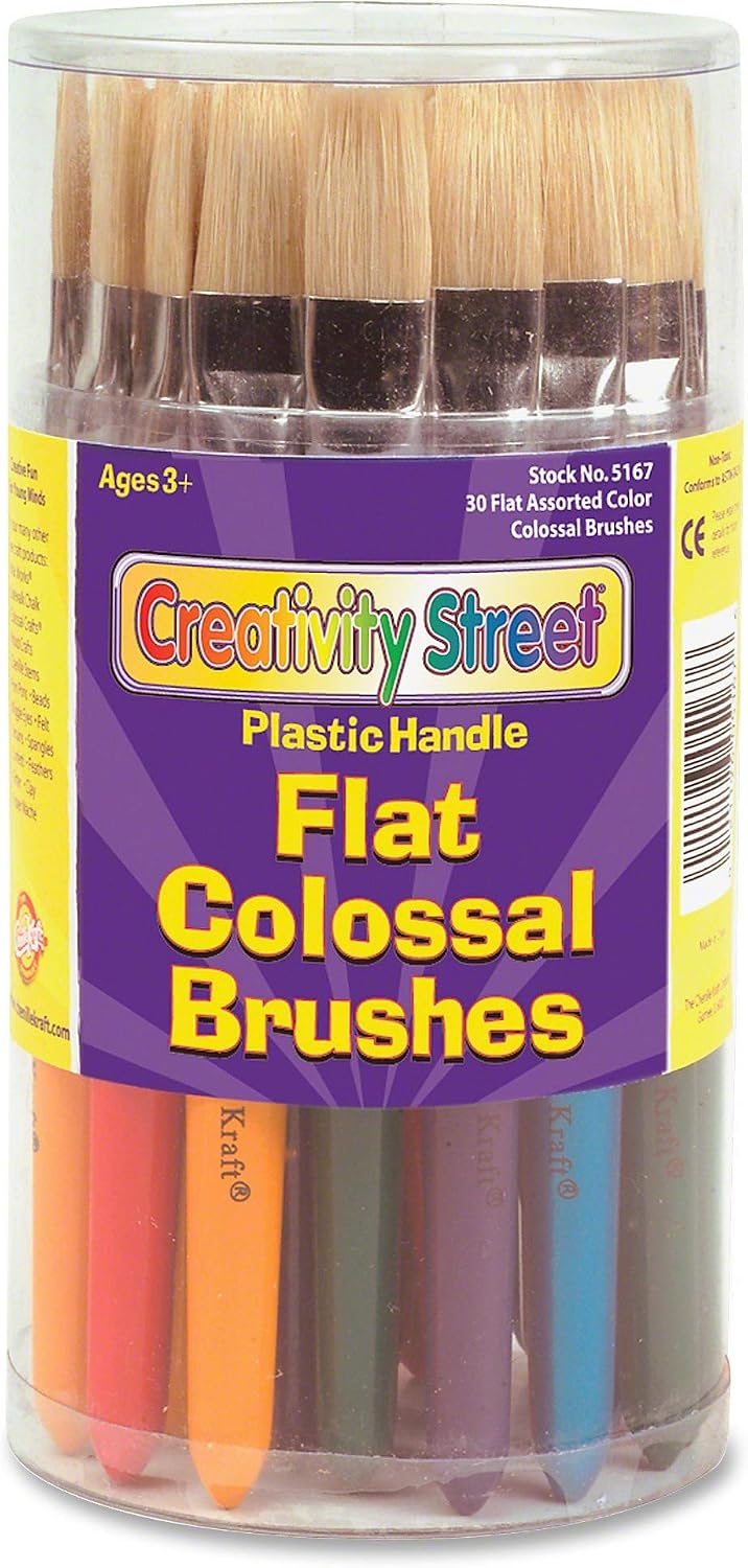 Creativity Street Colossal Brushes PAC5167, Flat, Asssorted Colors, 7-1/4" Long, 30 Count