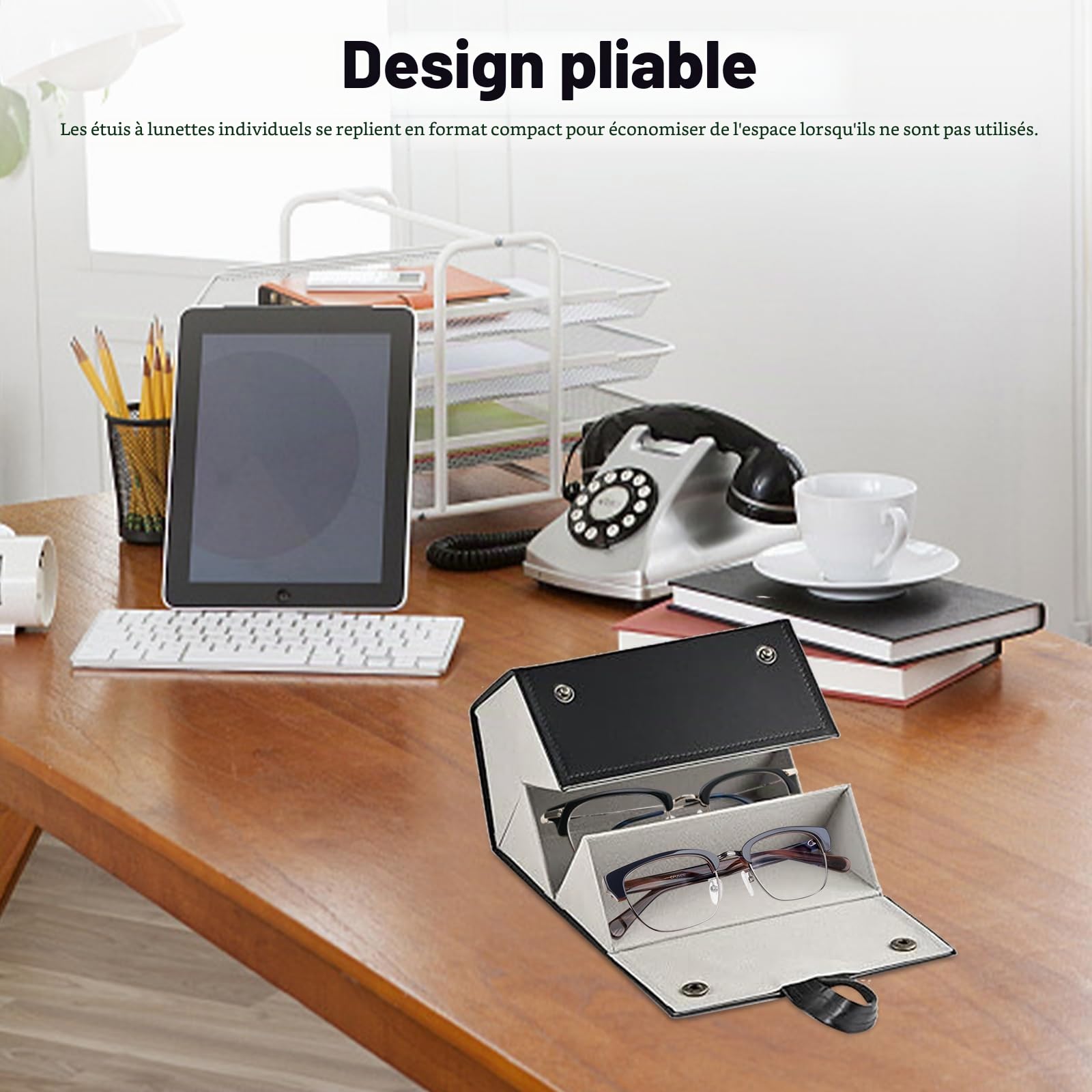 DEANKEJI 5 Compartiments Range Lunettes, 17 X 12,5 X 12 cm Rangement Lunette, Cuir Noir Range Lunettes, pour Lunettes de Soleil