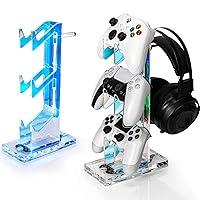 Vista 7 de OAPRIRE Headset and Controller Stand, Space-Saving 2 Tier Game Controller Holder, Acrylic Controller and Headset Stand for Desktop, Universal Design