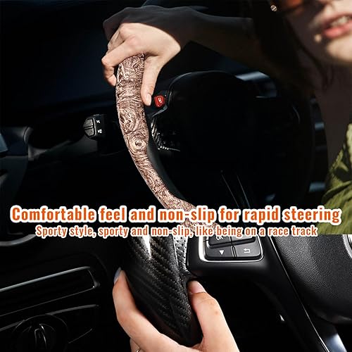 Miniatura 4 de Funda para volante, funda de fibra de carbono para volante de automóvil, protector antideslizante para volante de automóvil para hombres y mujeres,