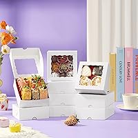 Vista 4 de RomanticBaking 51PCS 5x5x2 Inch Bakery Boxes,Cookie Boxes with Window, Pastry Boxes for Macaroon Dessert Cupcake Donut Pastry Muffins