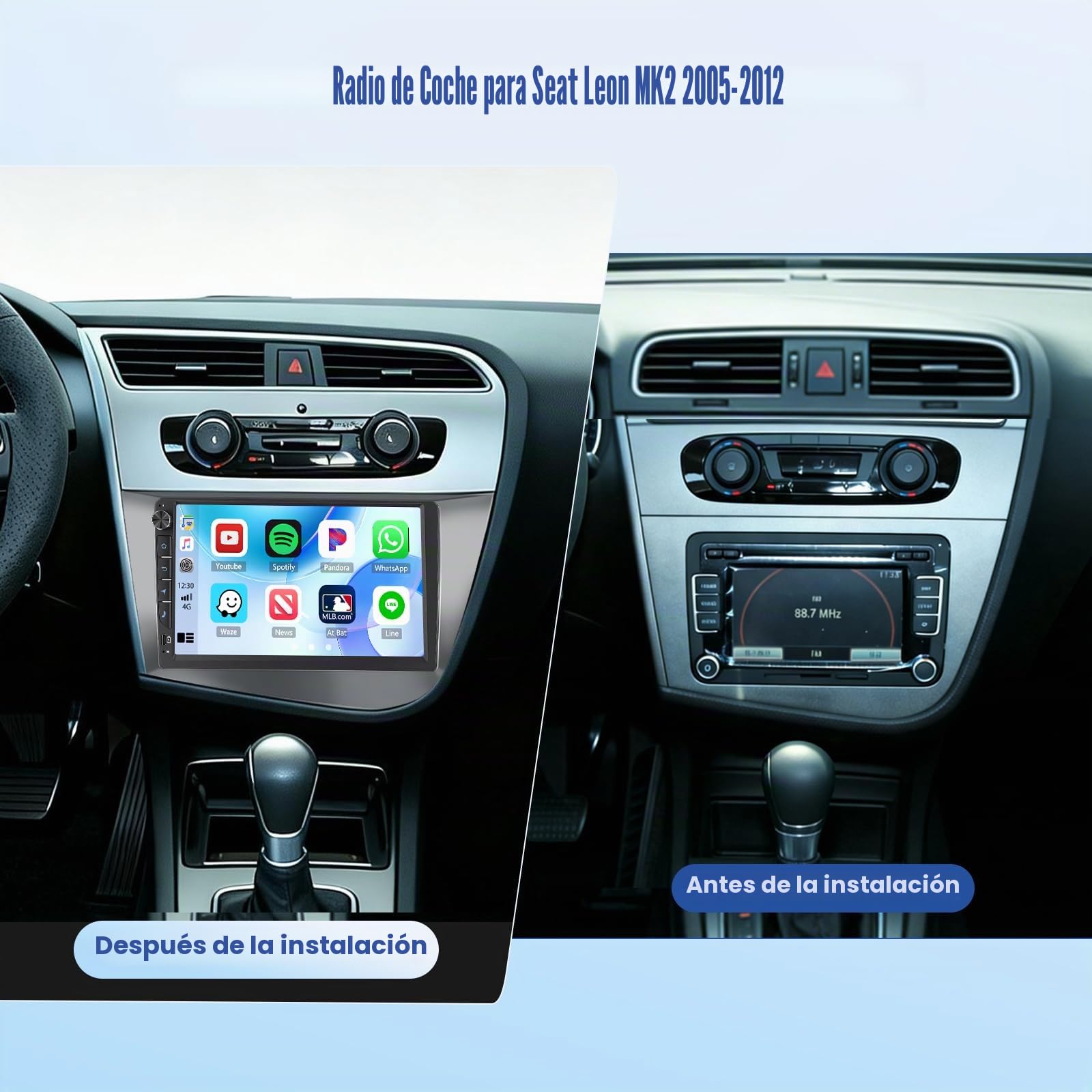 [4G+64G] Inefala Android 15 Radio Coche para Seat Leon MK2 2005-2012 con Wireless Carplay Android Auto, 9" Pantalla Autoradio con GPS WiFi RDS/FM Bluetooth EQ SWC Cámara Trasera Mic
