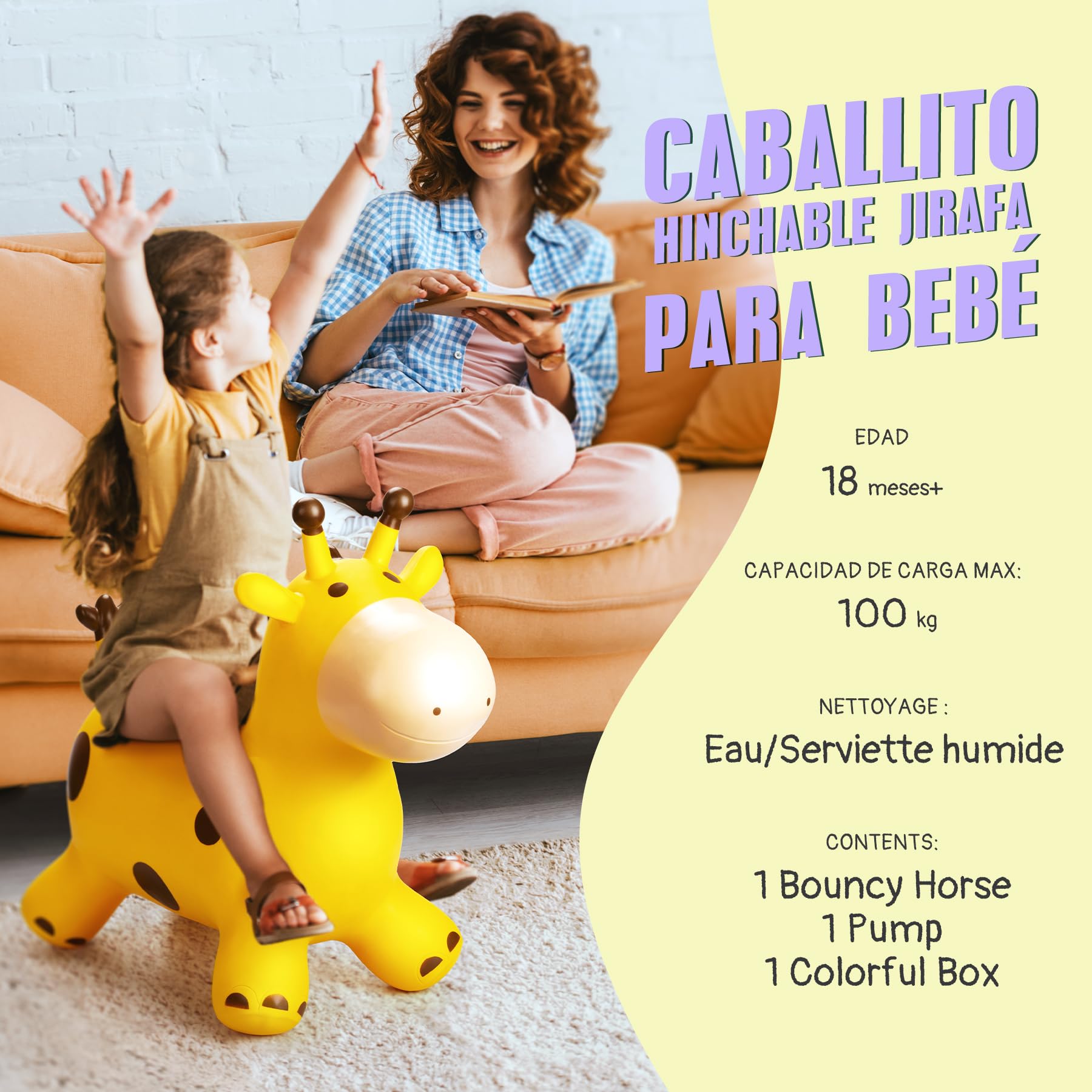 U&C Plant Animal Saltarín Caballo con Bomba Saltador niños Animal de Salto Saltar para niños de 1 a 6 años Bouncy Animal para Bebes & niño pequeño Sin BPA,Jirafa